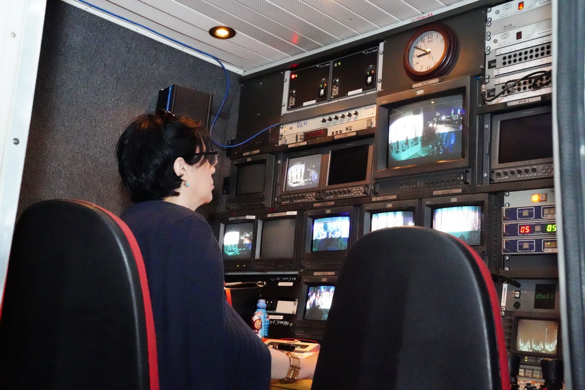 Broadcast TV control room with high-end monitors