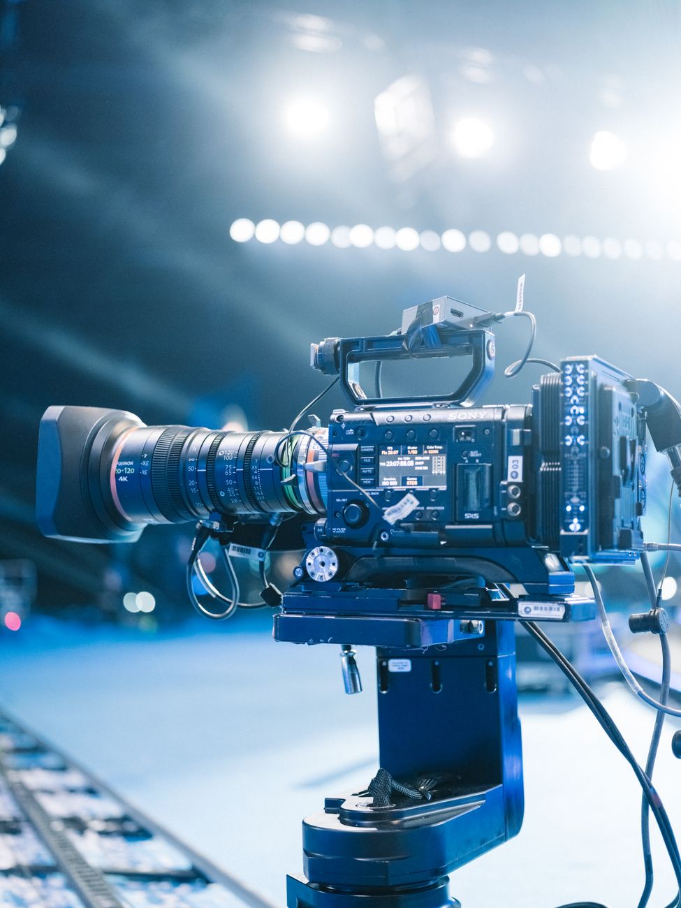 Behind the scenes video camera on a TV set